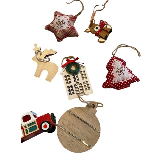 Rustic Primal Farmhouse Christmas Tree Ornaments Garland Cards Set 25 Piece - Picture 8 of 10